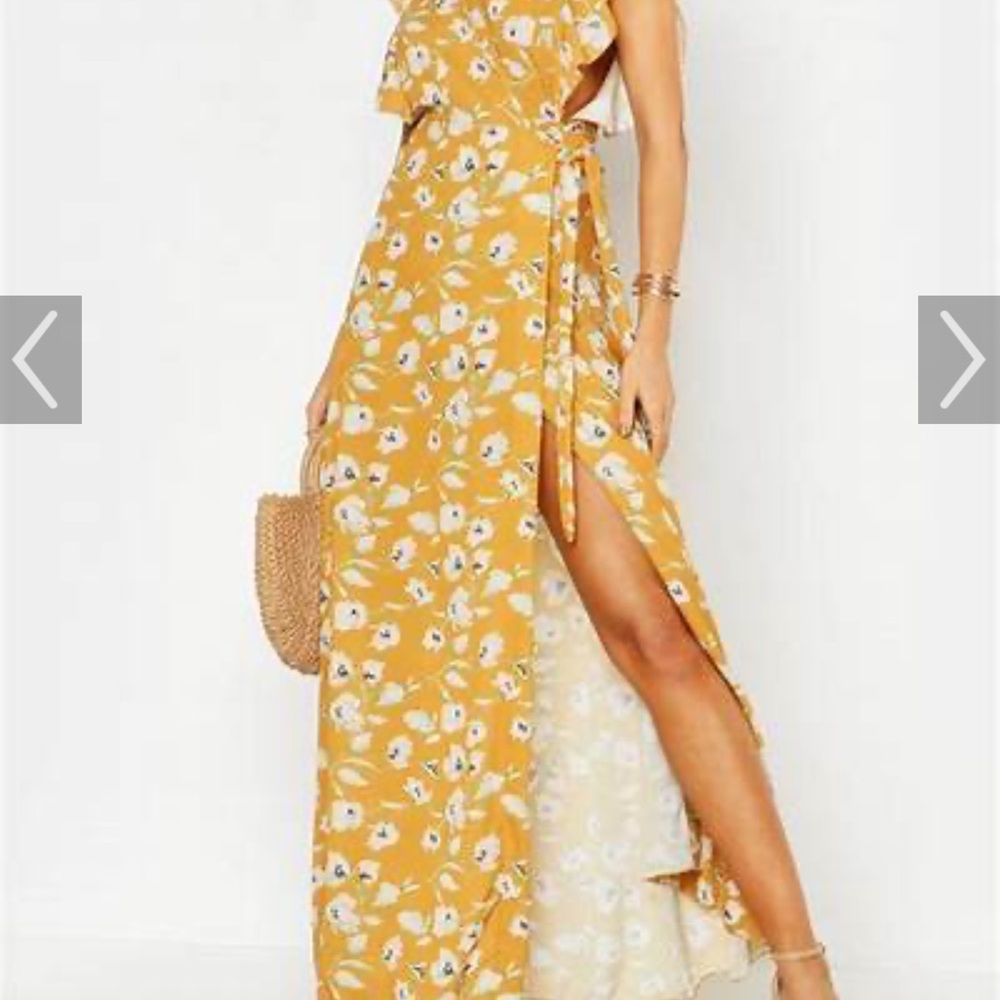 NEW Boohoo Yellow Maxi Wrap Dress with Ruffles - Picture 4 of 12